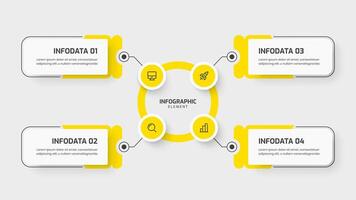 Business Central Circle Infographic Template with Yellow Color, Circle Label, Line, 4 Option for Presentation vector