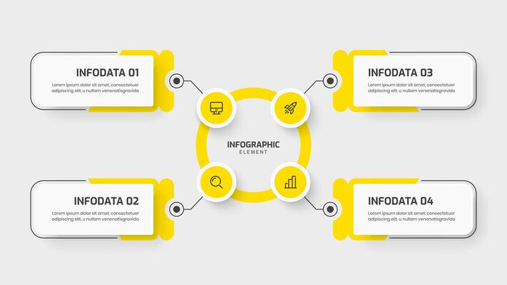 Business Central Circle Infographic Template with Yellow Color, Circle Label, Line, 4 Option for Presentation