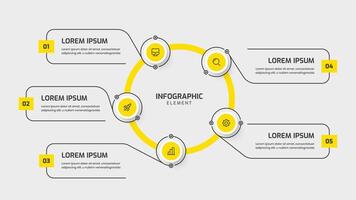 Infographic Template with Yellow Color Circle Label 5 Option and Icon vector