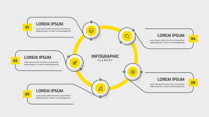 Infographic Template with Yellow Color Circle Label 5 Option and Icon