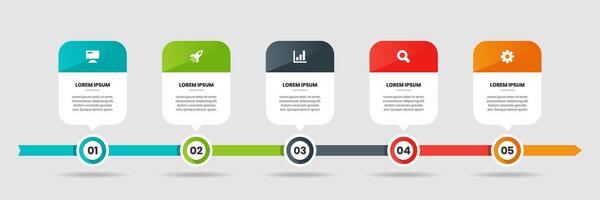 Timeline Infographic Design Templates with Icons and 5 Options. Suitable for Process Diagram, Presentations vector