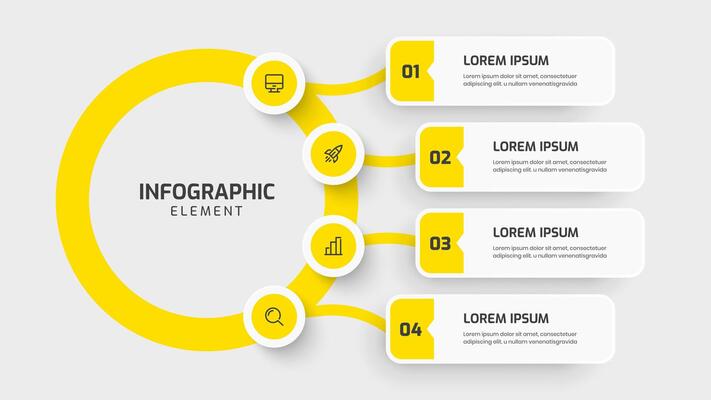 Business Central Circle Infographic Template with Yellow Color Circle Label Line 4 Number for Presentation
