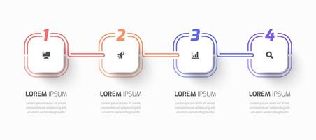 Timeline Infographic Business with Square Label, Lines, Icon and 4 Numbers for Presentation vector