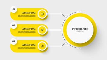 Business Central Circle Infographic Template with Yellow Color, Circle Label, Line, Three Option and Icon for Presentation vector
