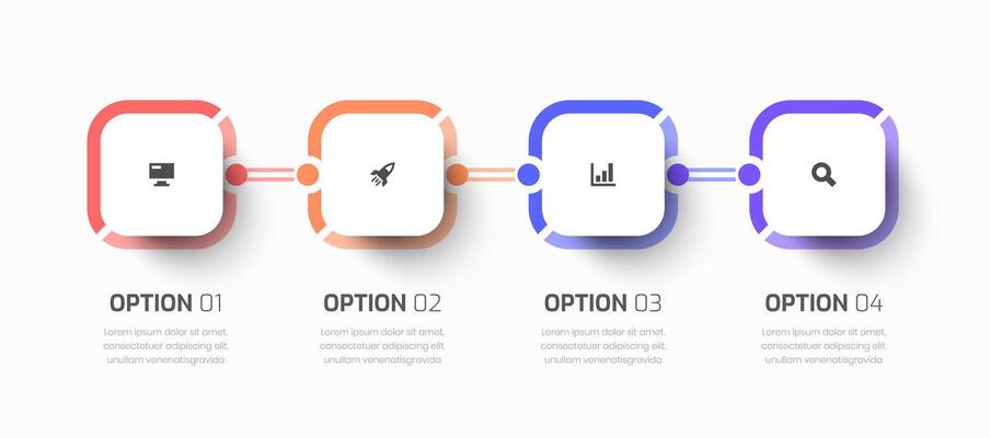 Timeline Infographic Business with Square Label, Line, Icon and 4 Options for Presentation