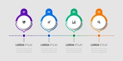 Timeline Business Infographic Template with Circle Label, 4 Numbers and Icon for Presentation vector