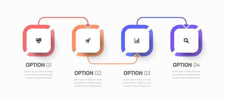Timeline Infographic Business with Square Label, Arrows, Icon and 4 Options for Presentation vector