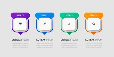 Infographic Template with Square Label, Thin Line, Icons, and 4 Steps for Presentation vector