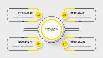 Business Central Circle Infographic Template with Yellow Color, Circle Label, Line, 4 Option for Presentation, Flowchart vector