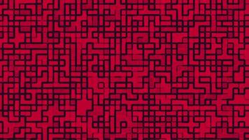 Intricate abstract design with bold red tones and dark maroon geometric lines forming maze like structures video
