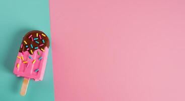 Pink Ice Cream Popsicle on Pastel Background. A Summer Treat photo