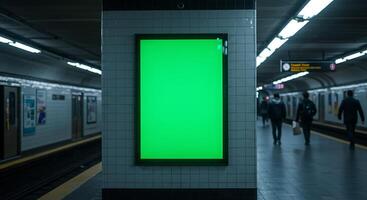 Green Screen Subway Advertisement Mockup. A Blank Canvas for Your Next Campaign in a City Transit Setting photo