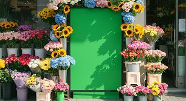Vibrant Flower Shop Display. A Summery Scene of Colorful Blooms photo
