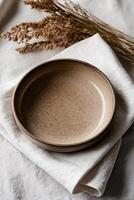 A plate with brown and white stains on it photo