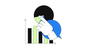 Interactive data analytics 2D onboarding ui animation. Study graph. Business intelligence. Hand interacting with pie and bar charts animated cartoon flat concept metaphor 4K isolated on white video