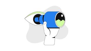 Vision through telescope 2D onboarding ui animation. Looking forward. Visionary insight. Planning future. Strategic observation animated cartoon flat concept metaphor 4K isolated on white video