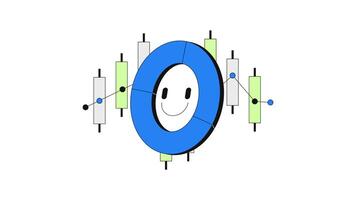 Positive donut piechart and candlestick chart data 2D onboarding ui animation. Visual metrics. Happy report. Optimistic analytics animated cartoon flat concept metaphor 4K isolated on white video