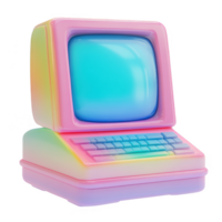 Vaporwave Style Retro Computer Rendering in Pastel Gradient Colors png