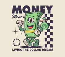 Retro cartoon character of money in a colorful illustration vector