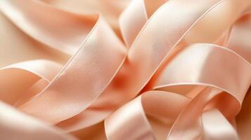 Delicate pink ribbon curls creating an elegant display on a soft, textured background photo