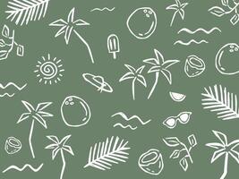 Element of summer doodle line simple style on green background. vector