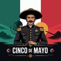 mexican general in uniform with flag background vector