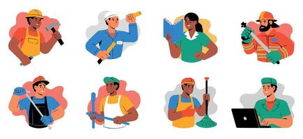 a set of different types of workers, including a man with a hammer vector