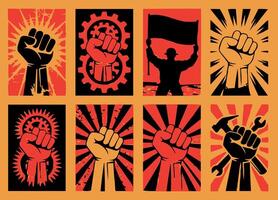 a set of different posters with clenched fists vector
