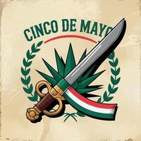 vintage cinco de mayo emblem with a knife and laurel wreath vector