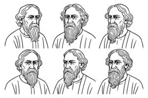 Minimal Line Art Portraits of Rabindranath Tagore Collection vector
