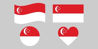 Variations of the Singapore flag design a rectangular flag, a waving flag, and a heart shaped flag. vector