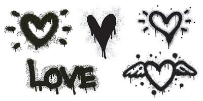Set of graffiti image symbols. Spray painted graffiti patterns of question marks, arrows, crowns, stars, fences and punching hands. Spray paint elements. Street art style illustration. vector