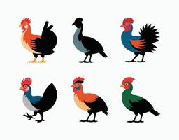 Junglefowl Silhouette Isolated Template Set vector