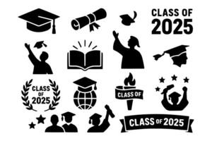 class of 2025 graduation icons set vector