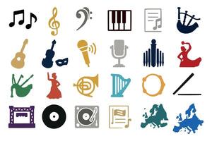 Colorful Music Icon Set for Instruments Performance and Culture vector