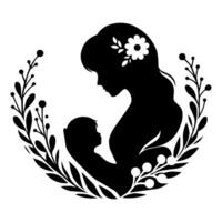 mother and child silhouette in wreath vector