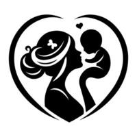 mother and child silhouette in heart shape vector