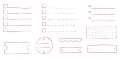 Coquette bullet journal elements. To-do list and stickers for gilly notebook planer vector