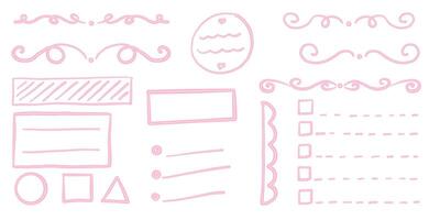 Coquette bullet journal elements. To-do list and stickers for gilly notebook planer. Hand drawn flourishes and stickers vector