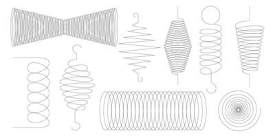 Abstract line icons with spring spiral and coil elements suitable for contemporary designs packaging stationery invitations logos web templates and versatile creative uses vector