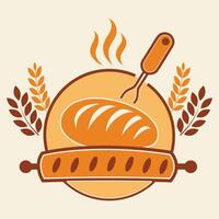 A stylish and inviting bakery logo featuring a warm, golden-brown loaf of bread with steam rising from it.eps vector