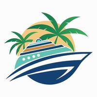 A creative and tropical logo design featuring a cruise ship and a coconut tree 2.eps vector