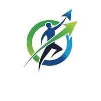 A modern and dynamic logo design featuring an arrow sign integrated with the silhouette of a person..eps vector