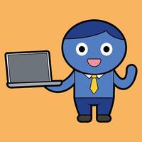 A working professional is standing with a laptop in hand..eps vector
