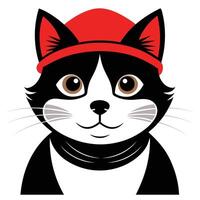 A minimalist and stylish black and white illustration of a cat with a playful expression.eps vector