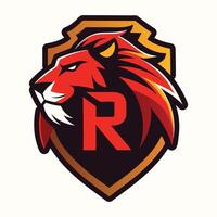 A bold and modern logo design featuring the letter 'R' with the silhouette of a lion embedded inside it..eps vector