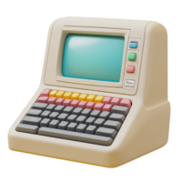 Retro computer with colorful keys, nostalgic technology symbol png