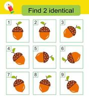 Fun puzzle game. Need to find two identical acorn.Answer is 4,9. vector