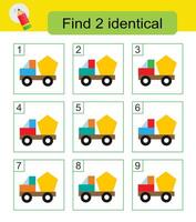 Fun puzzle game. Need to find two identical cars. Answer is 5,8. vector