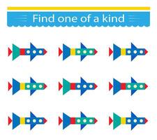 Fun education game for kids. Need to find one of a kind airplane. vector